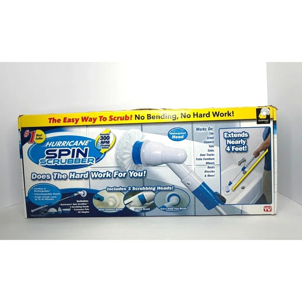 Hurricane Spin Scrubber Cordless Power Cleaning Brush with 3 Rotating Heads NOB